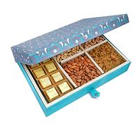 Ghasitaram Gifts Diwali Gifts Blue 6 Part of MEWA Bits 10 pcs, Almonds, Cashews, Pistachio and Raisins
