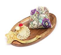 Ghasitaram Gifts Diwali Gifts Diwali Chocolates - Wooden Platter with Pooja Thali and Stone Chocolate Pouch