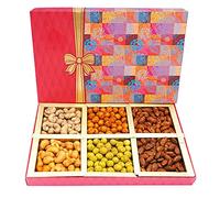 Ghasitaram Gifts Diwali Gifts Fruit n Nut 6 Part Box of Crunchy Cashews, Crunchy Peanuts and Flavoured Almonds 300 GMS