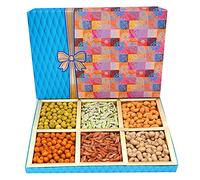 Ghasitaram Gifts Diwali Gifts Fruit n Nut 6 Parti Box of Crunchy Cashews,Crunchy Peanuts and Flavoured Raisins 600 GMS