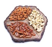 Ghasitaram Gifts Diwali Gifts Hexagon Log Platter with Cashews Almonds and Chilly Raisins