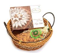 Ghasitaram Gifts Indian Sweets - Diwali Gifts Diwali Hamper Sweet Hampers - Small Cane Basket with Kaju Katli and Almonds Pouch