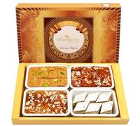 Ghasitaram Gifts Indian Sweets - Diwali Gifts Diwali Sweet - Big Box of Kaju Katli, Besan Barfi, Dodha Barfi and Milk Cake