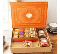 Ghasitaram Gifts Jaiccha Orange Hamper Box with Best Bites, Crunchy Cashew, Flavour Raisins, and Diya|Gift for Diwali,Holi,Valentine,Birthday,Anniversary,Gift for Her,Him,Mothers Day,Fathers Day|