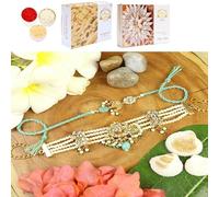 Ghasitaram Gifts Jaiccha Rakhi for Brother Rakhis Online - BRS25-007-Heavy Kundan Bracelet & Rakhi Bhaiya Bhabhi Rakhis with 200 GMS of Kaju katli and 200 GMS of Soan Papdi