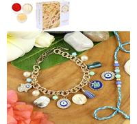 Ghasitaram Gifts Jaiccha Rakhi for Brother Rakhis Online - BRS25-025-Evil Eye Multi Charm with Mother of Pearl Chain Bracelet & Rakhi Set- Bhaiya Bhabhi Rakhis with 200 GMS of Soan Papdi
