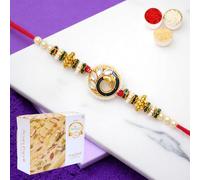 Ghasitaram Gifts Jaiccha Rakhi for Brother Rakhis Online - Bu-43 Premium Rakhi with 400 GMS of Soan Papdi