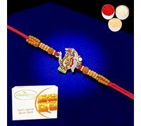 Ghasitaram Gifts Jaiccha Rakhi for Brother Rakhis Online - K-23 Om Krishna Premium Rakhi with 200 GMS of Besan Barfi