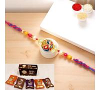 Ghasitaram Gifts Jaiccha Rakhi for Brother Rakhis Online - K-73 Premium Rakhi with Asorted Bites Box