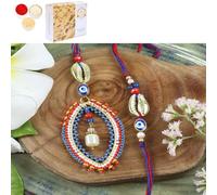 Ghasitaram Gifts Jaiccha Rakhi for Brother Rakhis Online LS24-026- Handbeaded Evil Eye Bhaiya Bhabhi Rakhi with 200 GMS of Soan Papdi