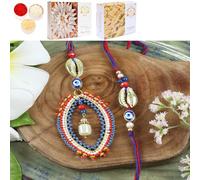 Ghasitaram Gifts Jaiccha Rakhi for Brother Rakhis Online LS24-026- Handbeaded Evil Eye Bhaiya Bhabhi Rakhi with 200 GMS of Kaju katli and 200 GMS of Soan Papdi
