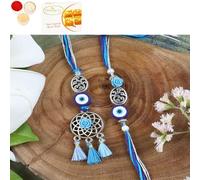 Ghasitaram Gifts Jaiccha Rakhi for Brother Rakhis Online LS24-065-Oxidized Evil Eye Bhaiya Bhabhi Rakhi with 400 GMS of Besan Barfi