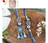 Ghasitaram Gifts Jaiccha Rakhi for Brother Rakhis Online LS24-065-Oxidized Evil Eye Bhaiya Bhabhi Rakhi with 400 GMS of Kaju katli