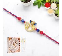 Ghasitaram Gifts Jaiccha Rakhi for Brother Rakhis Online - Om Ganesha Premium Rakhi- K-47 with 200 GMS of Kaju katli
