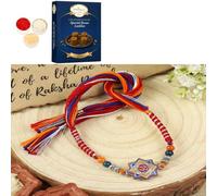 Ghasitaram Gifts Jaiccha Rakhi for Brother Rakhis Online - Printed Stone Om Premium Rakhi-057 with 200 gms of Besan Laddoo