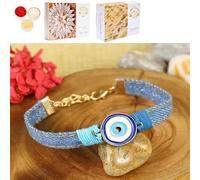 Ghasitaram Gifts Jaiccha Rakhi for Brother Rakhis Online - PRK25-005-Handmade Demin Band Evil Eye Bracelet Premium Rakhi with 200 GMS of Kaju katli and 200 GMS of Soan Papdi