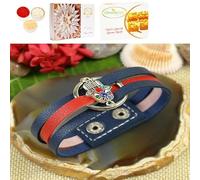 Ghasitaram Gifts Jaiccha Rakhi for Brother Rakhis Online - PRK25-017-Hamsa Band Premium Rakhi with 200 GMS of Besan Barfi and 200 GMS of Kaju Katli