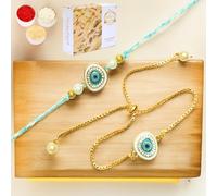 Ghasitaram Gifts Jaiccha Rakhi for Brother Rakhis Online Rmj-6512 Bhaiya Bhabhi Rakhis with 200 GMS of Soan Papdi