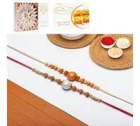 Ghasitaram Gifts Jaiccha Rakhi for Brother Rakhis Online - Set of 2 abc119 and ABC 106 Pearl rakhis with 200 GMS of Besan Barfi and 200 GMS of Kaju Katli