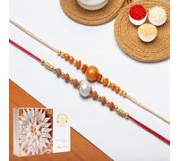 Ghasitaram Gifts Jaiccha Rakhi for Brother Rakhis Online - Set of 2 abc119 and ABC 106 Pearl rakhis with 200 GMS of Kaju katli