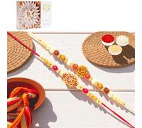 Ghasitaram Gifts Jaiccha Rakhi for Brother Rakhis Online - Set of 2 abc35 and abc105 om rakhis with 200 GMS of Kaju katli