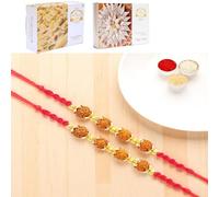 Ghasitaram Gifts Jaiccha Rakhi for Brother Rakhis Online - Set of 2 - Y-96 Rudraksh Rakhi with 200 GMS of Kaju katli and 200 GMS of Soan Papdi