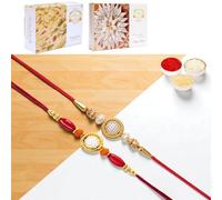 Ghasitaram Gifts Jaiccha Rakhi for Brother Rakhis Online - Set of 2 y84 and ABC 147 Pearl Ring rakhis with 200 GMS of Kaju katli and 200 GMS of Soan Papdi