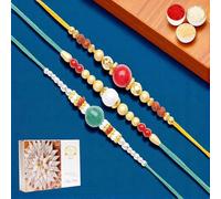 Ghasitaram Gifts Jaiccha Rakhi for Brother Rakhis Online - Set of 3 Pearl rakhis ABC (83, 87, 159) with 200 GMS of Kaju katli