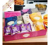 Ghasitaram Gifts Jaiccha Rakhi Gifts for Brothers-Big Hamper Basket of 12 Healthy Goodies with Sugarfree Kaju Katlis with 5 rakhis