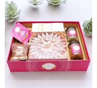 Ghasitaram Gifts Jaiccha Rakhi Gifts for Brothers Big Hamper Tray with Kaju Katli, 2 rakhis, Card, Mixed Dryfruit, Flavour Raisins Jar and MEWA Bites Pouches