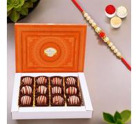 Ghasitaram Gifts Jaiccha Rakhi Gifts for Brothers Mathura Laddoo 12 pcs with Pearl Beads Rakhi