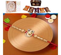 Ghasitaram Gifts Jaiccha Rakhis for Brother Rakhis Online - A-2 Ganesha Divine Rakhi with Asorted Bites Box and 200 GMS of Kaju katli