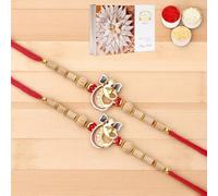 Ghasitaram Gifts Jaiccha Rakhis for Brother Rakhis Online - Set of 2 - A-2 Ganesha Divine Rakhi with 200 GMS of Kaju katli