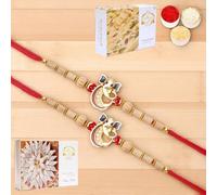 Ghasitaram Gifts Jaiccha Rakhis for Brother Rakhis Online - Set of 2 - A-2 Ganesha Divine Rakhi with 200 GMS of Kaju katli and 200 GMS of Soan Papdi