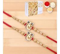 Ghasitaram Gifts Jaiccha Rakhis for Brother Rakhis Online - Set of 2 - A-2 Ganesha Divine Rakhi with 400 GMS of Soan Papdi