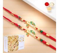 Ghasitaram Gifts Jaiccha Rakhis for Brother Rakhis Online - Set of 2 - x-73 Divine Krishna Rakhi with 200 GMS of Soan Papdi