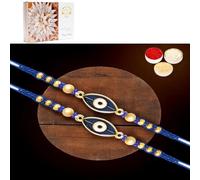 Ghasitaram Gifts Jaiccha Rakhis for Brother Rakhis Online - Set of 2 - X-86 Evil Eye Fancy Rakhi with 200 GMS of Kaju katli