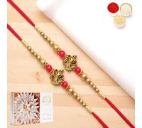 Ghasitaram Gifts Jaiccha Rakhis for Brother Rakhis Online - Set of 2 - Y-26 Ganesha Divine Rakhi with 400 GMS of Kaju katli