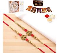 Ghasitaram Gifts Jaiccha Rakhis for Brother Rakhis Online - Set of 2 - Y-26 Ganesha Divine Rakhi with Asorted Bites Box and 200 GMS of Kaju katli