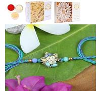 Ghasitaram Gifts Jaiccha Rakhis for Brother Rakhis Online - ST24-130- Printed Stone Ganpati Divine Rakhi with 200 GMS of Kaju katli and 200 GMS of Soan Papdi