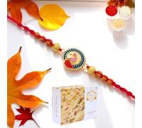 Ghasitaram Gifts Jaiccha Rakhis for Brother Rakhis Online - Y-221 Peacock Divine Rakhi with 400 GMS of Soan Papdi