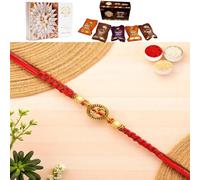 Ghasitaram Gifts Jaiccha Rakhis for Brother Rakhis Online - Y-67 Om Rakhi with Asorted Bites Box and 200 GMS of Kaju katli