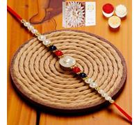 Ghasitaram Gifts Rakhi for Brother Rakhis Online - ABC-22 Pearl Beads Rakhi with 200 GMS of Kaju katli