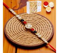 Ghasitaram Gifts Rakhi for Brother Rakhis Online - ABC-22 Pearl Beads Rakhi with 200 GMS of Soan Papdi