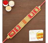 Ghasitaram Gifts Rakhi for Brother Rakhis Online - RM600 - Red Traditional Bracelet Rakhi with 200 GMS of Besan Barfi