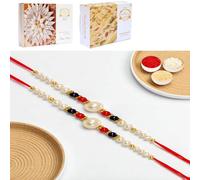Ghasitaram Gifts Rakhi for Brother Rakhis Online - Set of 2 - ABC-22 Pearl Beads Rakhi with 200 GMS of Kaju katli and 200 GMS of Soan Papdi
