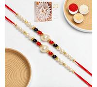Ghasitaram Gifts Rakhi for Brother Rakhis Online - Set of 2 - ABC-22 Pearl Beads Rakhi with 400 GMS of Kaju katli