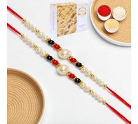 Ghasitaram Gifts Rakhi for Brother Rakhis Online - Set of 2 - ABC-22 Pearl Beads Rakhi with 400 GMS of Soan Papdi