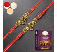Ghasitaram Gifts Rakhi for Brother Rakhis Online - Set of 2 - LD-84 Om Ganesha Rakhi with 200 GMS of Sugarfree Kaju katli