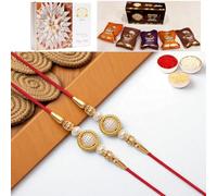 Ghasitaram Gifts Rakhi for Brother Rakhis Online - Set of 2 - Y-84 Pearl Rakhi with Asorted Bites Box and 200 GMS of Kaju katli